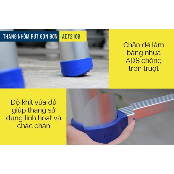 Thang nhôm rút gọn đơn Advindeq ADT210B (chiều cao 3.2m, 11 bậc) hàng chính hãng bảo hành 24 tháng