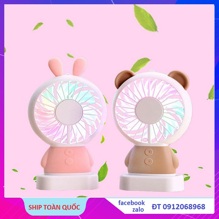 Quạt Mini Để Bàn Hình Thú Cute Ngộ Nghĩnh, Có Đèn Led, 3 Mức Độ Gió, Xin Xắn Nhỏ Nhắn Gọn Nhẹ