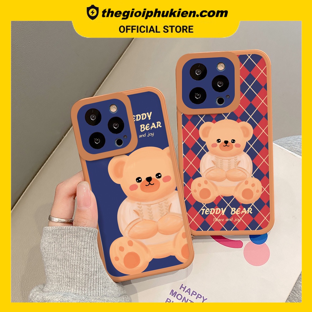 Ốp iphone - Ốp lưng iphone cạnh vuông viền camera Brown Teddy dành cho ip 6 đến 14promax - G41
