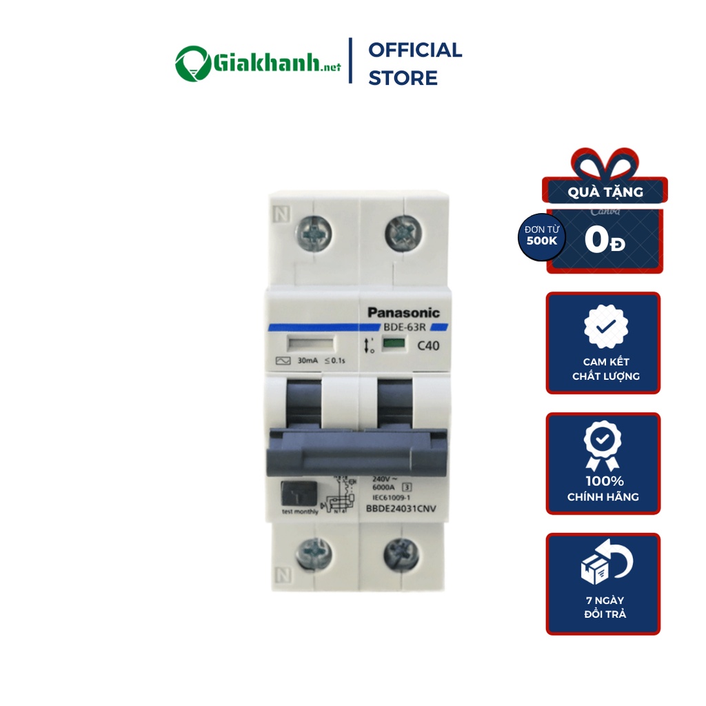 Aptomat CB Chống Giật Chống Rò RCBO Panasonic 2P 6A ,16A, 20A, 25A, 32A, 40A, 50A, 63A