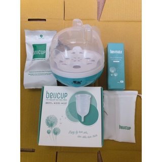 Cốc nguyệt san Beucup kèm máy tiệt trùng hơi nước+dung dịch vệ sinh+túi vải