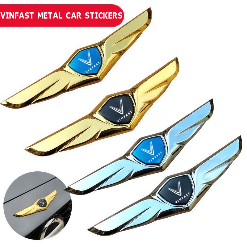 Đối với Vinfast Xe phía trước Đồ trang trí Nắp ca-pô Trang trí bằng kim loại Logo Đôi cánh thiên thần Dán phù hợp với VF8 VF9 E34 Phụ kiện