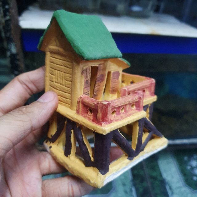 NHÀ LÁ TRANG TRÍ HỒ CÁ NON BỘ 11x6x7cm