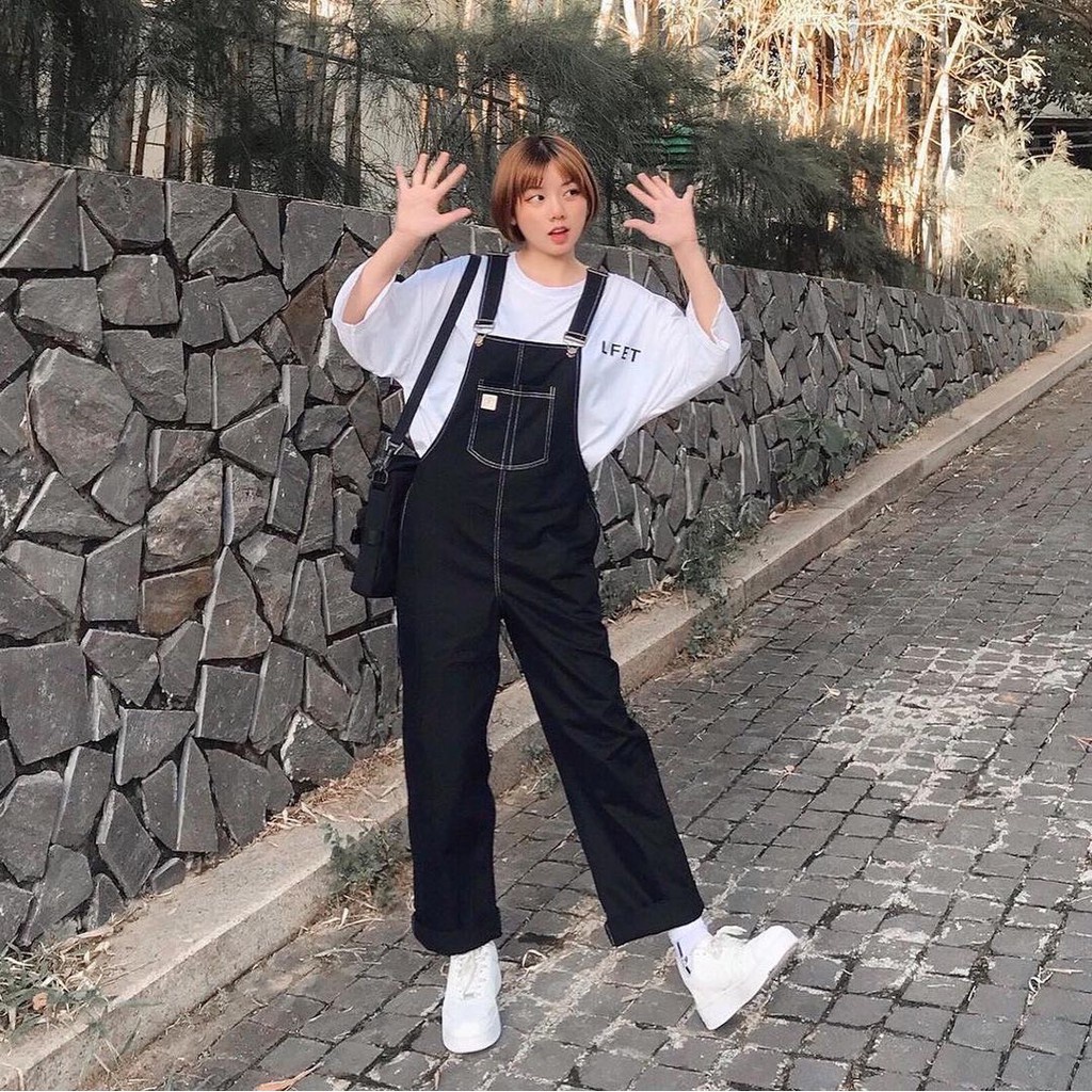 Yếm quần nữ ống rộng chất kaki đường chỉ nổi độc đáo phong cách ulzzang YuMi official Store Mã 04