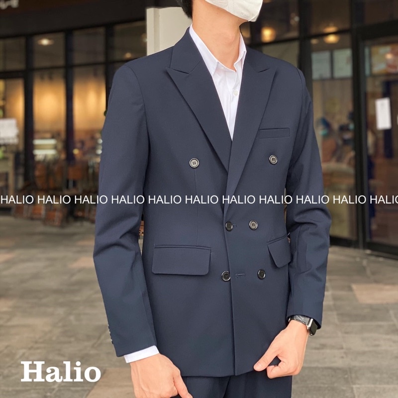 Áo vest nam xanh navy ve nhọn, 6 khuy, dáng  thoải mái, trẻ trung, lịch lãm - HALIOMAN