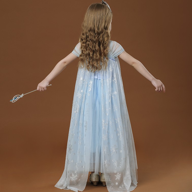 Đầm công chúa Elsa tà dài màu xanh mẫu mới cao cấp 2020