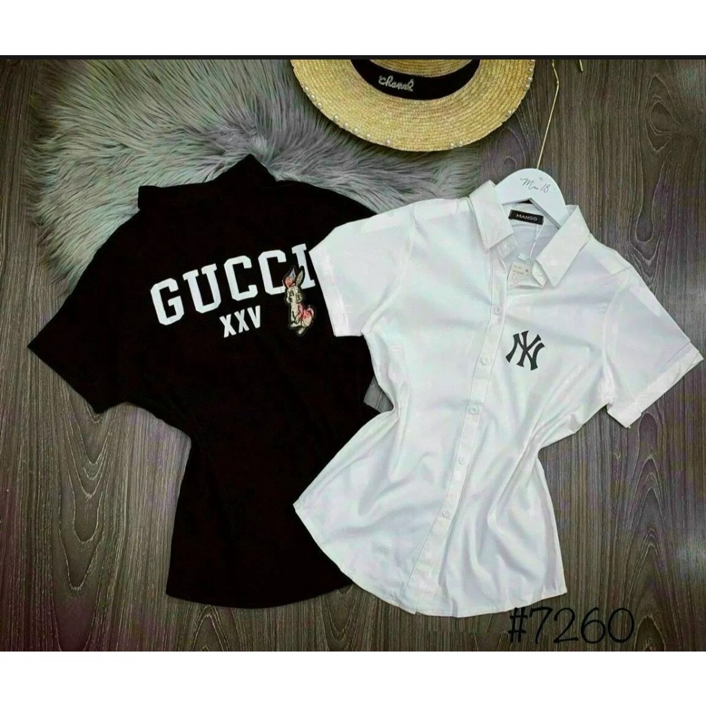 ÁO SƠ MI NỮ TAY NGẮN HỌA TIẾT LOGO HÀNG HIỆU CHẤT LỤA CAO CẤP (CÓ BIGSIZE)
