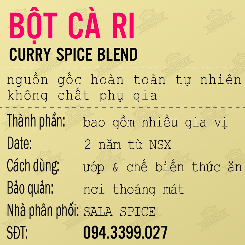 Bột Cà Ri SALA SPICE Curry Powder theo công thức ngon nhất , đậm đà thơm ngon , chế biến tiện lợi