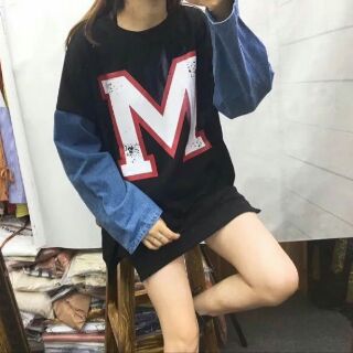 Áo Tay Dài Raglan Phối Denim
