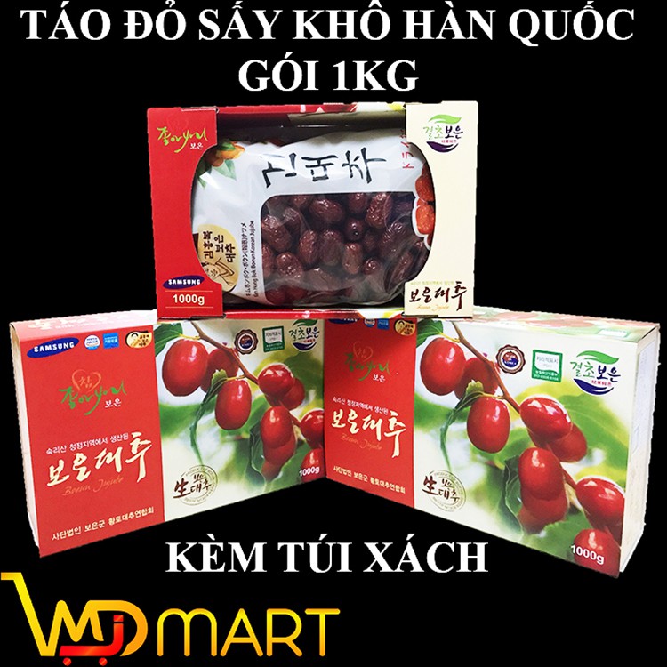 (GIẢM GIÁ SỐC) QUÀ TẶNG Ý NGHĨA TÁO ĐỎ SẤY KHÔ HÀN QUỐC 1KG DATE 2025 KÈM TÚI XÁCH