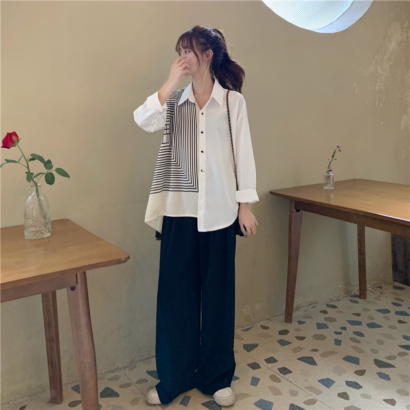 IELGY   Áo Sơ Mi Tay Dài Họa Tiết Kẻ Sọc Thời Trang Mùa Thu Dễ Phối Đồ Cho Nữ