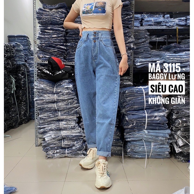 [Đại 30-36] Quần Baggy Jeans Boyfriend - Lưng Siêu Cao, Không Giãn, Phối Nút Che Giấu Khuyết Điểm Lộ Dây Kéo