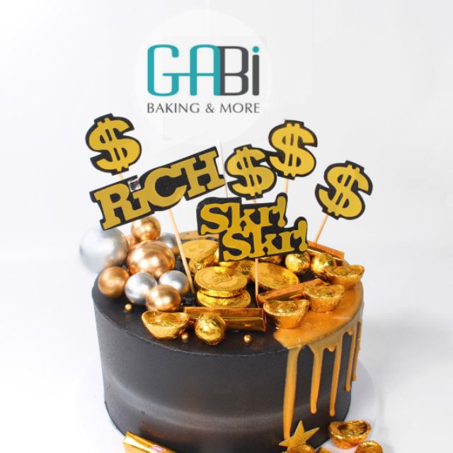 Topper giấy chữ RICH màu vàng trang trí bánh