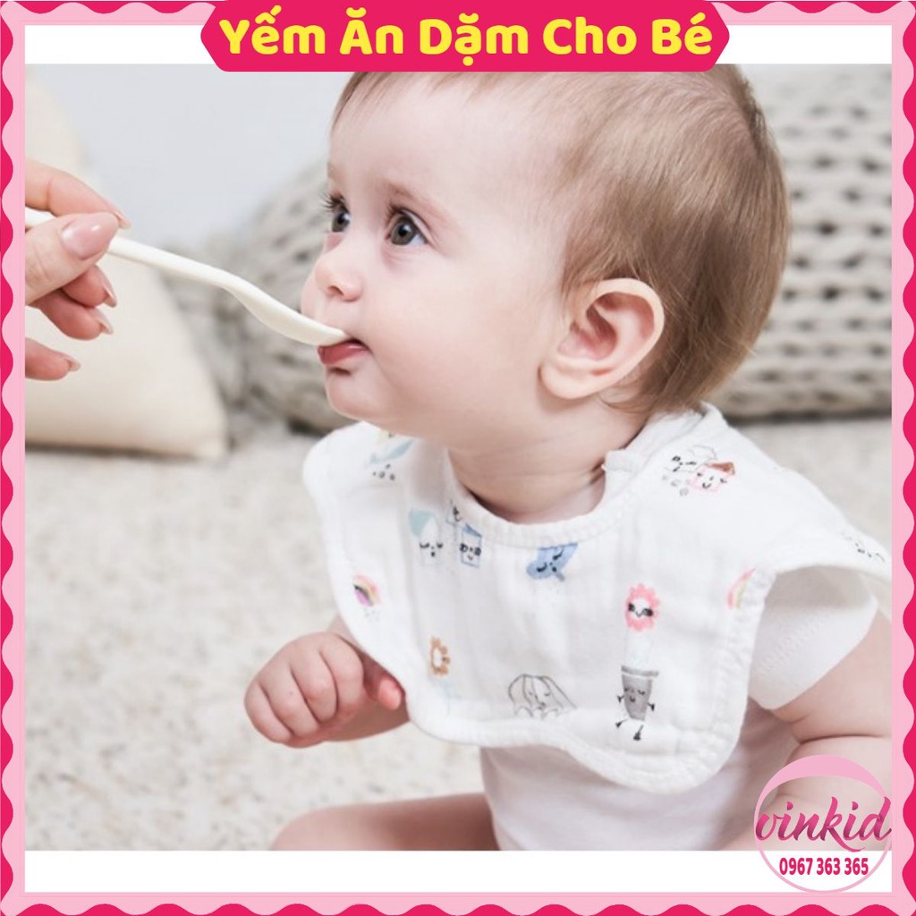 Yếm xoay tròn 360 độ vải xô 8 lớp cho bé thấm hút cực tốt an toàn sạch sẽ VINKID