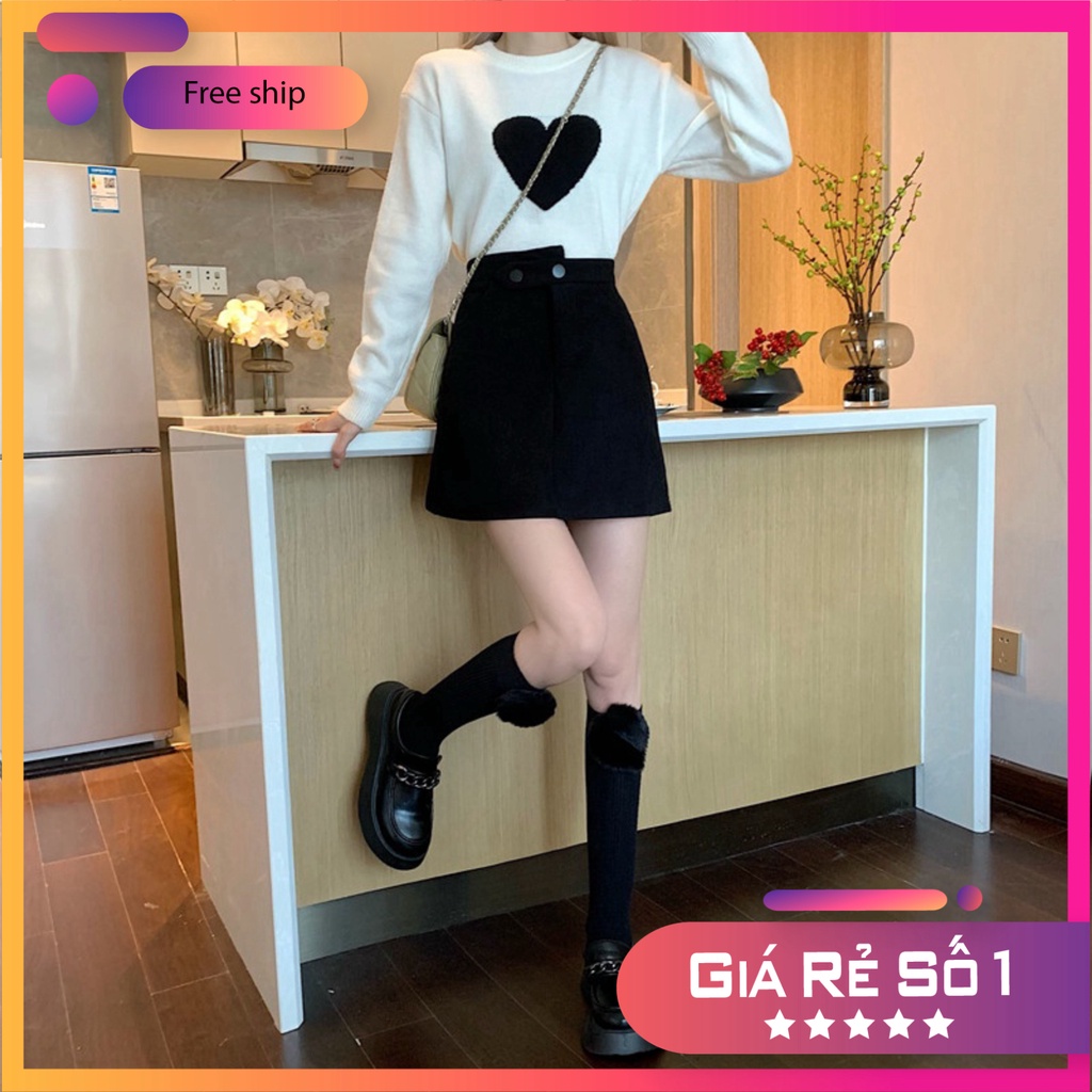 Chân váy nhung tăm thu đông chữ A xiêu xinh phù hợp công sở, nữ tính hai màu đen, nâu (có size XL). Taseco