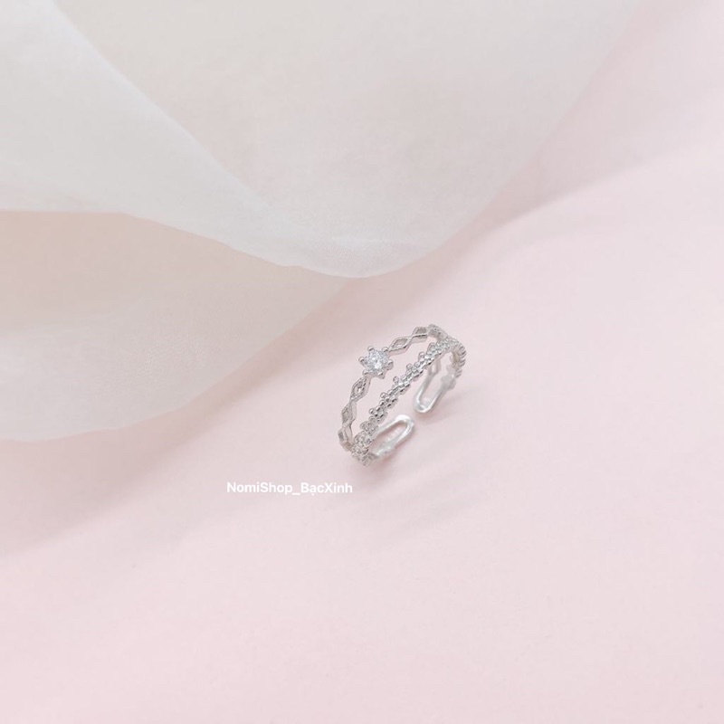 Nhẫn nữ bạc ta, công chúa vương miện dáng kép hở cỡ tay nào cũng đeo vừa. Mainomi Shop Bạc Xinh