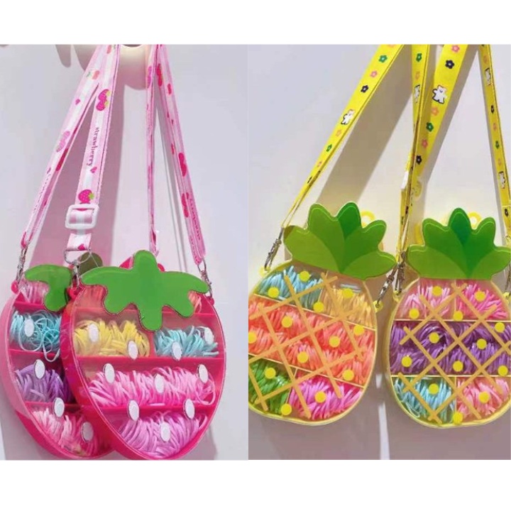 Túi Đeo Chéo Dâu Dứa Đựng Thun Bảy Sắc Cầu Vồng Cute ERASHOP 079641 - Thun Co Giãn, Nhiều Màu, Rẻ Đẹp