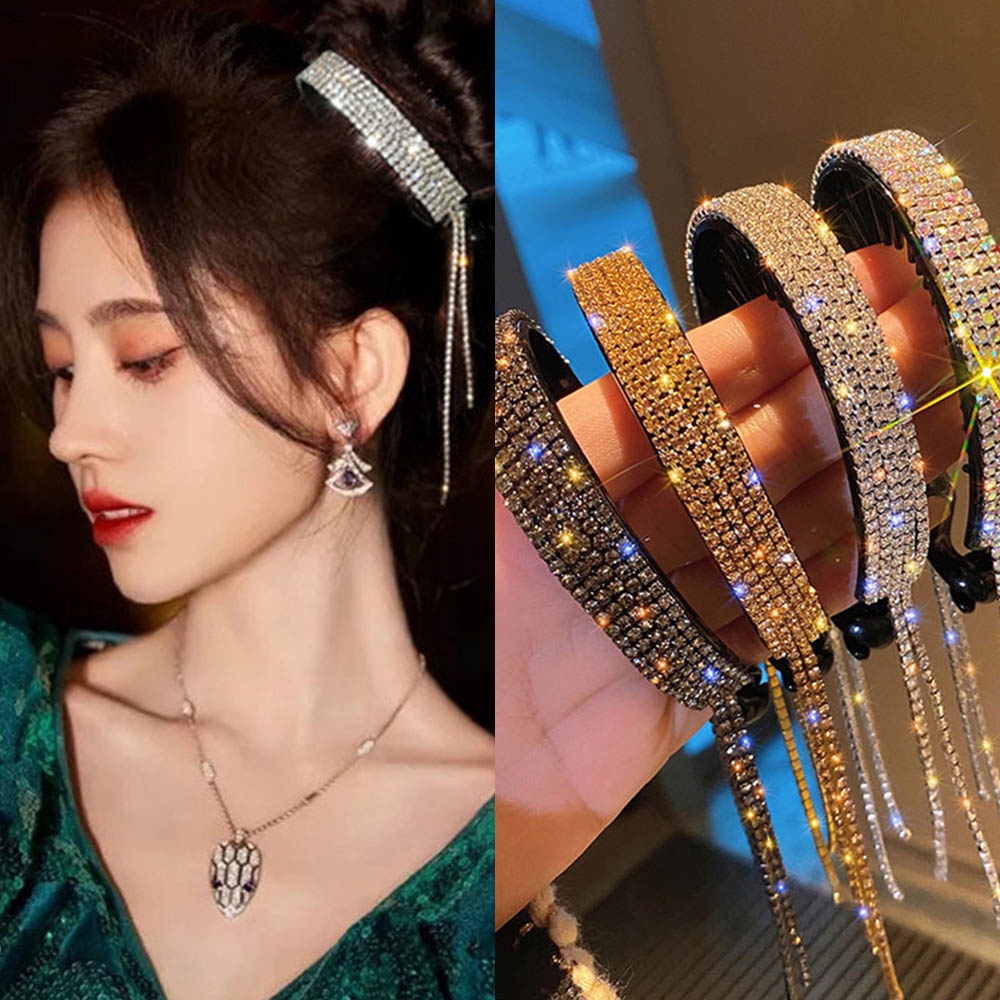 Kẹp tóc đính đá phối tua rua phong cách Hàn Quốc thanh lịch sang trọng