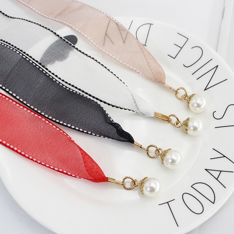 Dây thắt lưng vải voan thêu viền gắn ngọc, đai váy nữ thắt nơ thanh lịch