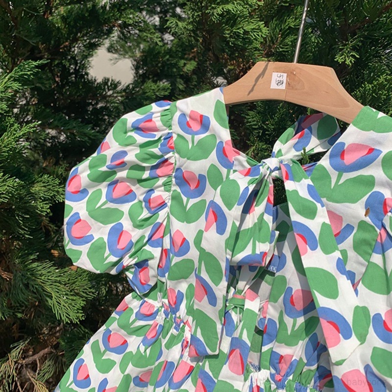 Đầm Công Chúa Hở Lưng Đính Nơ Họa Tiết Hoa Thời Trang Mùa Hè Cho Bé Gái