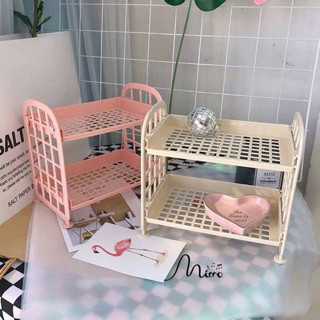 Kệ giá nhựa mini 2 tầng đựng đồ đa năng họa tiết ô vuông 7 màu ♥️ URI DECOR ♥️