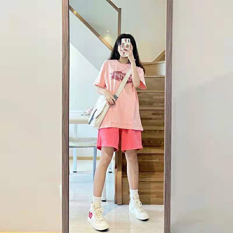 Set Áo Thun Ngắn Tay Form Rộng Và Quần Short Ống Rộng Phong Cách Mới Dành Cho Nữ