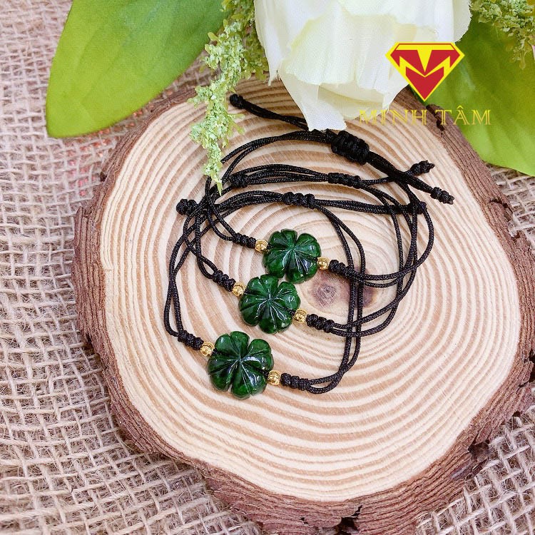 Vòng tay cỏ bốn lá Ngọc Sơn Thủy may mắn-Minh Tâm Jewelry