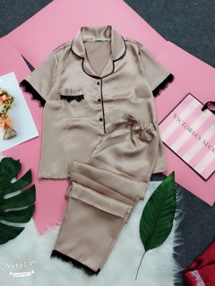 BỘ NGỦ LỤA PHỐI REN - TAY NGẮN QUẦN DÀI