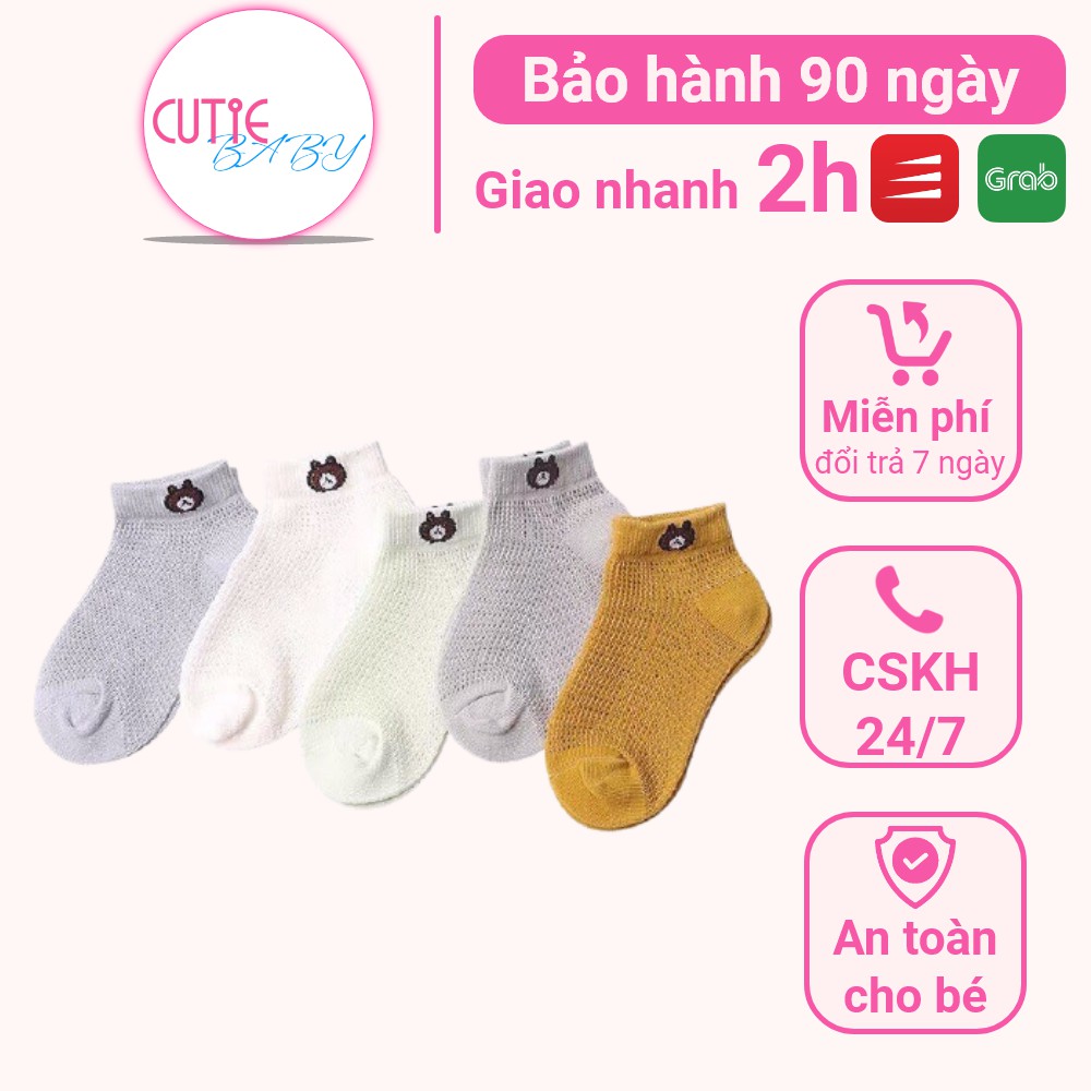 Set 5 tất vớ chân cho bé sơ sinh, bé trai, bé gái - Tất lưới cho bé từ 3 tháng đến 3 tuổi - Tất em bé thuê hình gấu