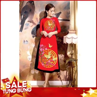 Áo dài cách tân in họa tiết đào chim cao cấp - KHÔNG KÈM VÁY