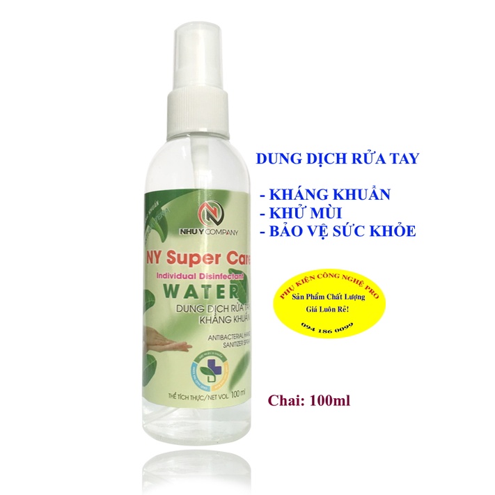 Dung dịch rửa tay NY Super Care Water Chai 100ml Chai xịt Làm sạch da tay Kháng khuẩn Khử mùi Bảo vệ sức khỏe Như Ý