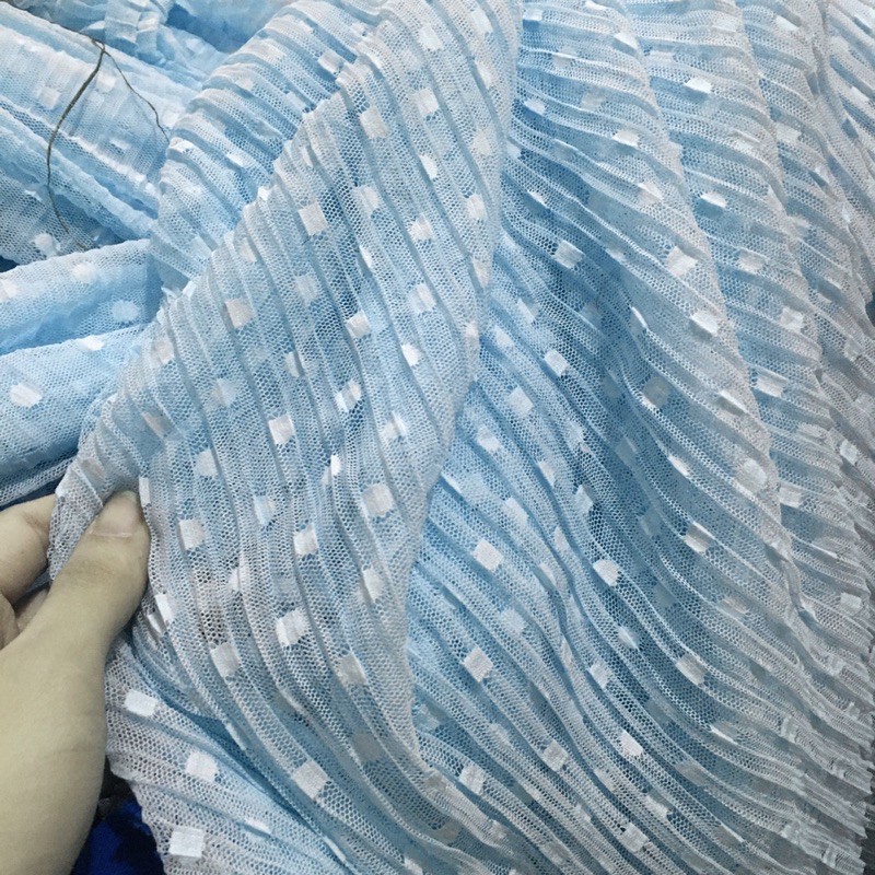 Ren lưới dập ly xanh nhạt 1m đo căng ( co lại còn khoảng 875cm) x khổ rộng 1,5m của Vải rẻ HB shop