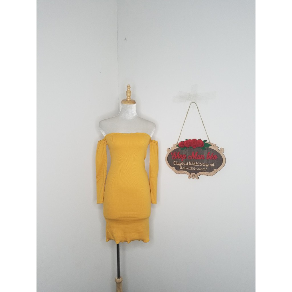 đầm trễ vai tay dài chất thun gân hàng vnxk bao đẹp | BigBuy360 - bigbuy360.vn