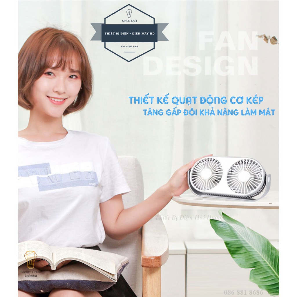 Quạt Tích Điện Couple Fan AQ20W Siêu Nhẹ - Pin Khỏe - Tích Hợp Đèn LED - Khuếch Tán Tinh Dầu - 3 Chế Độ Mát - BH 1 Năm