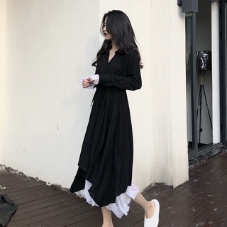 Đầm polo dáng dài màu đen phong cách hàn quốc trẻ trung cho nữ