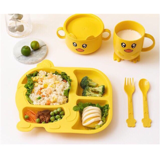 Khay ăn dặm kèm thìa, dĩa hình vịt cho bé