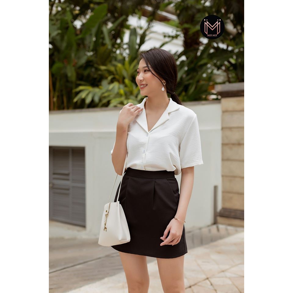 Áo sơ mi đũi ngắn tay màu Trắng - Hàng thiết kế Mixmix - Hình chụp thật
