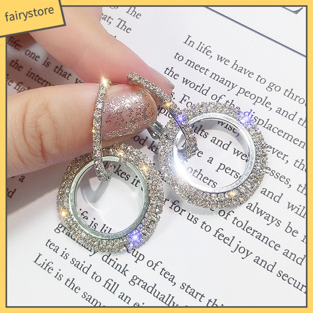 Cặp bông tai tròn đính đá lấp lánh thời trang cho nữ