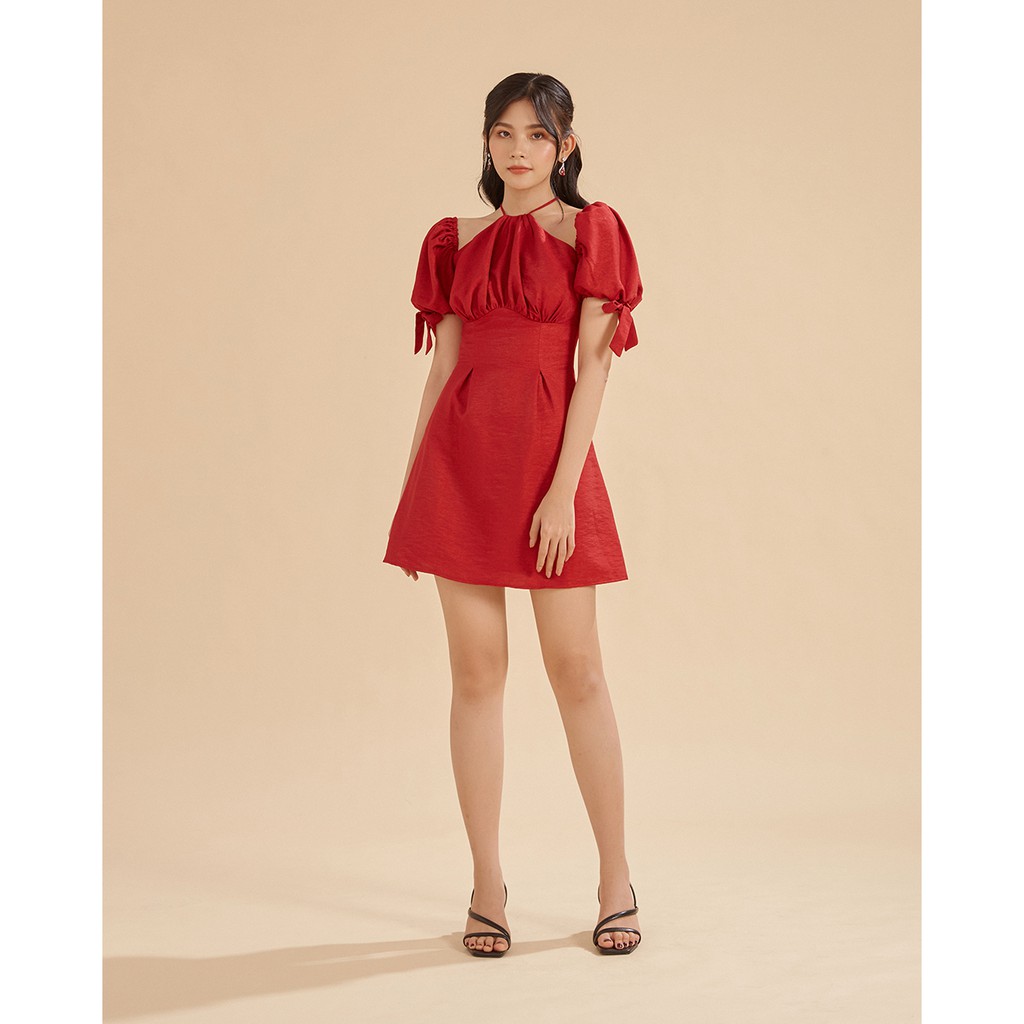 Đầm Shebyshj cổ yếm tay phồng màu đỏ - Lily Dress