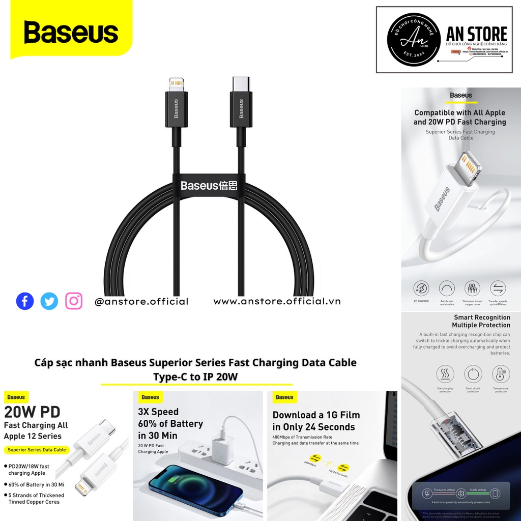 Cáp sạc nhanh Baseus Superior Series Fast Charging Data Cable Type_C to IP 20W