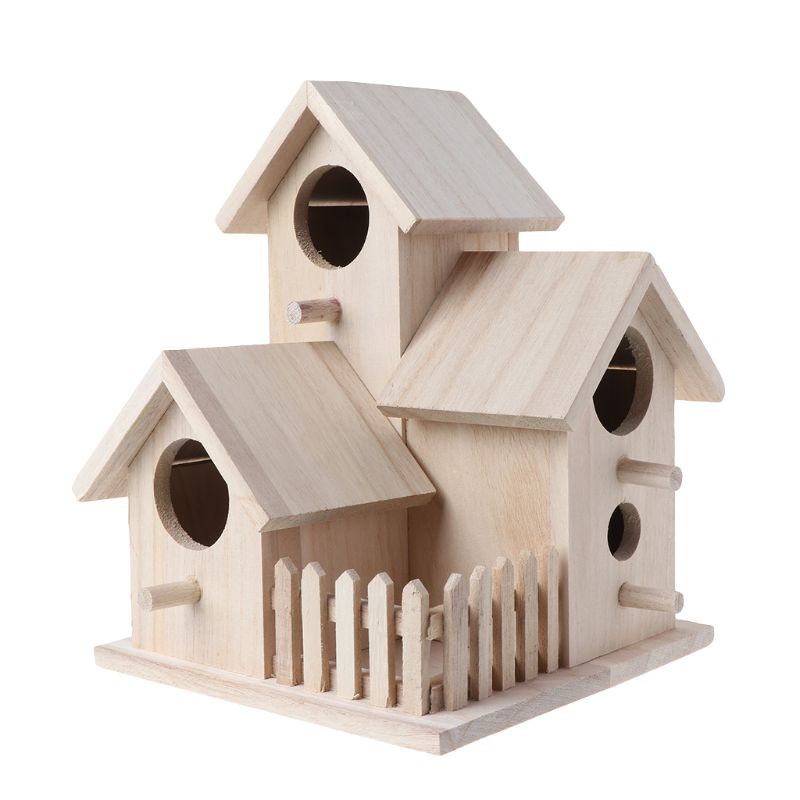 Tổ Chim Bằng Gỗ Tự Nhiên Hình Ngôi Nhà Sáng Tạo Dùng Trang Trí