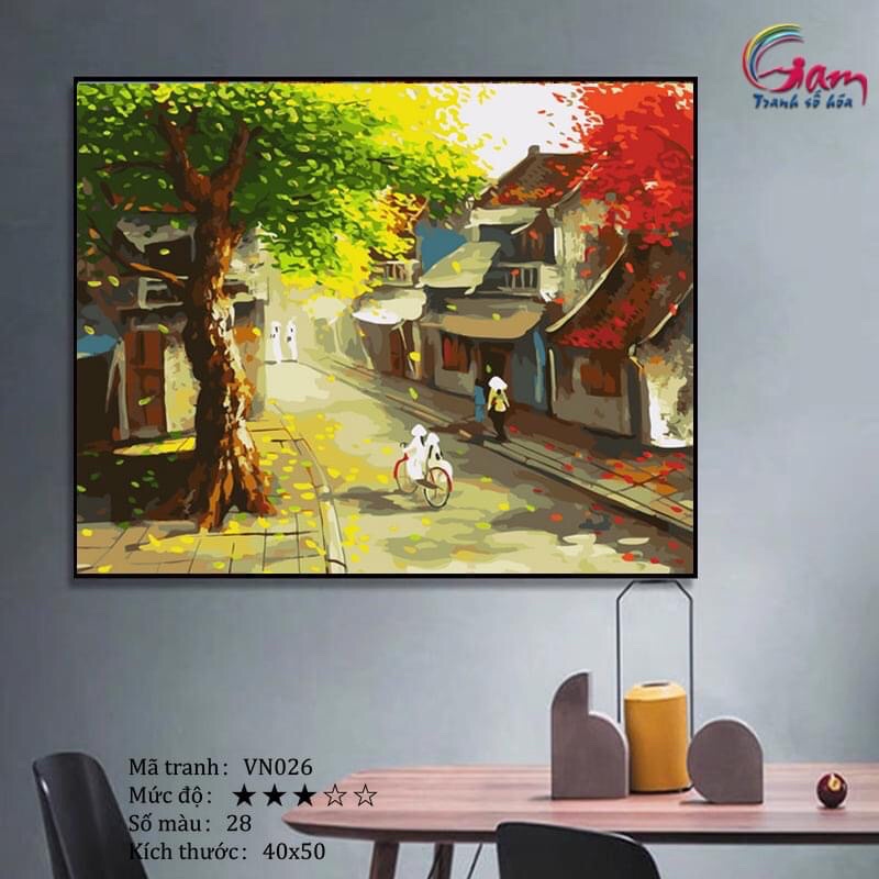 Tranh tô màu theo số DIY phong cảnh phố cổ Hà Nội VN026 - KT 40*50 đã căng khung