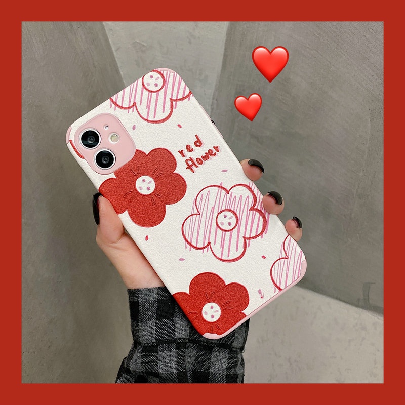 Ốp điện thoại da cừu in hoa màu nước chống rơi thích hợp cho iPhone 13 12 11 Pro X XR XS Max SE 2020 6 6S 7 8 Plus