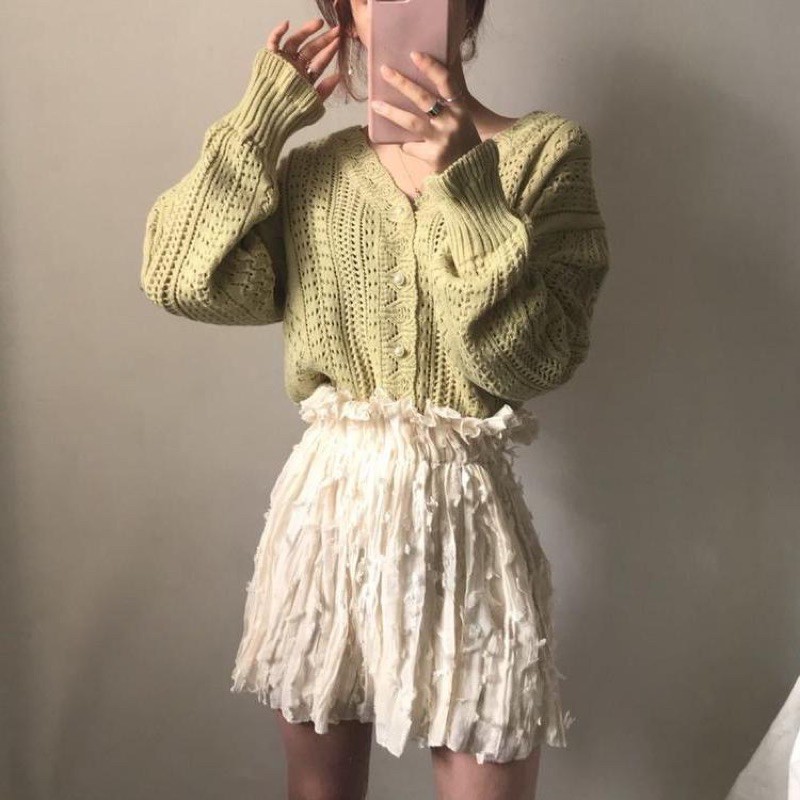 Áo Khoác Cardigan Len Ren Cúc Ngọc Vintage