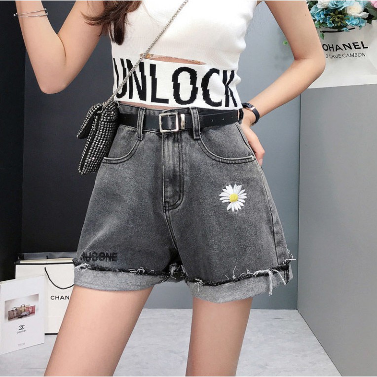 Quần short denim lưng thun cao thời trang mùa hè phong cách Hàn Quốc 2021