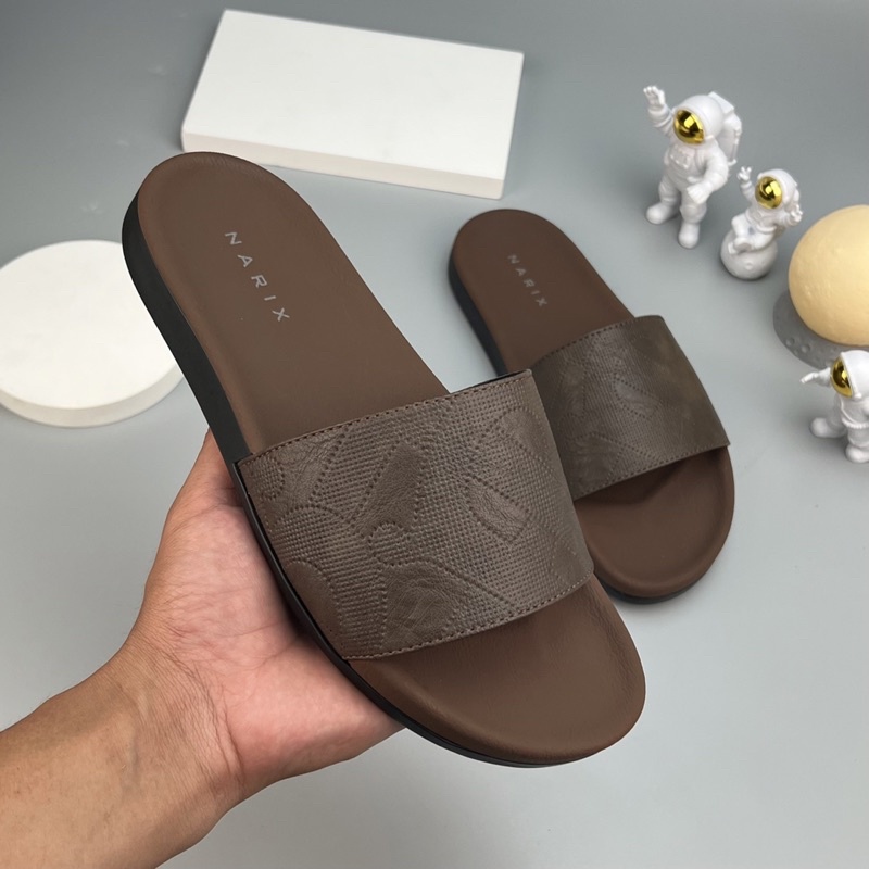 [N14 SIZE 44] Dép nam quai ngang cao cấp Narix quai da bò đế cao su, màu nâu cà phê mã sản phẩm N14