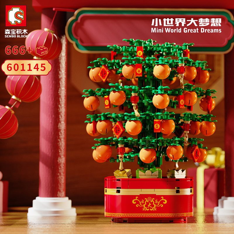 Đồ chơi lắp ráp Sembo 601145 mô hình cây Bon Sai cây quất ngày tết có đèn và nhạc mẫu mới nhất 2021