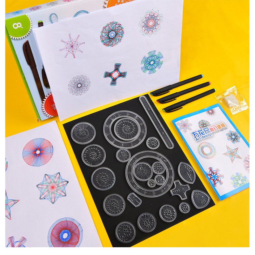 Bộ thước vẽ họa tiết sáng tạo 28 món kèm sách hướng dẫn chi tiết Spirograph