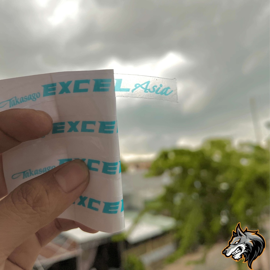 Tem excel asia dán vành niềng màu xanh bộ 4 tem có tem waring, chuẩn màu sắc kích thước
