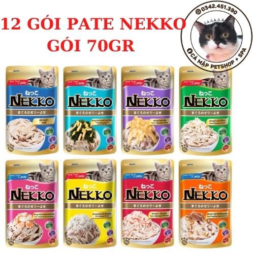 Pate cho mèo Nekko, Pate cho mèo lớn Nekko đủ vị túi 70gr [12 túi]